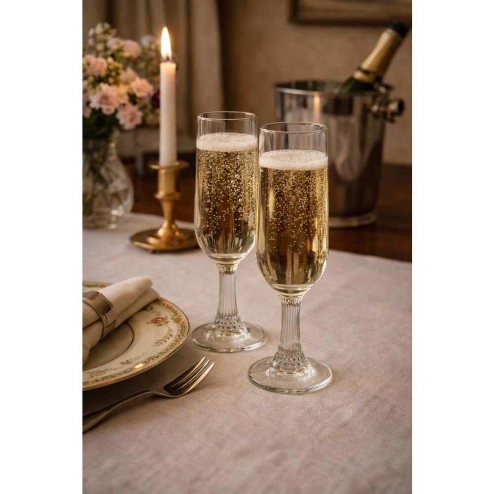 European Vintage 1960s 2 Hand-Blown Crystal Champagne Beer Water Glasses, 2.5x7”